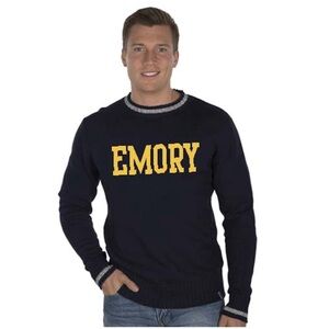 RARE EMORY EAGLES Bruzer navy Emory University Intarsia Worksock Crew Sweater
